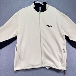 PING Mens Performance Dynamics Track Jacket Cream Navy Full Zip Size L Golf